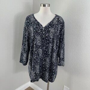 Croft & Barrow Womens‎ Plus 3X V Neck Paisley Tunic Top Long Sleeve Shirt